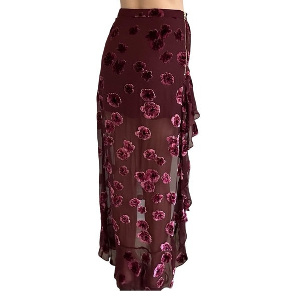 For Love & Lemons Sophie Velvet Floral Skirt Asymmetrical Silk Pink Size Medium - Picture 2 of 7